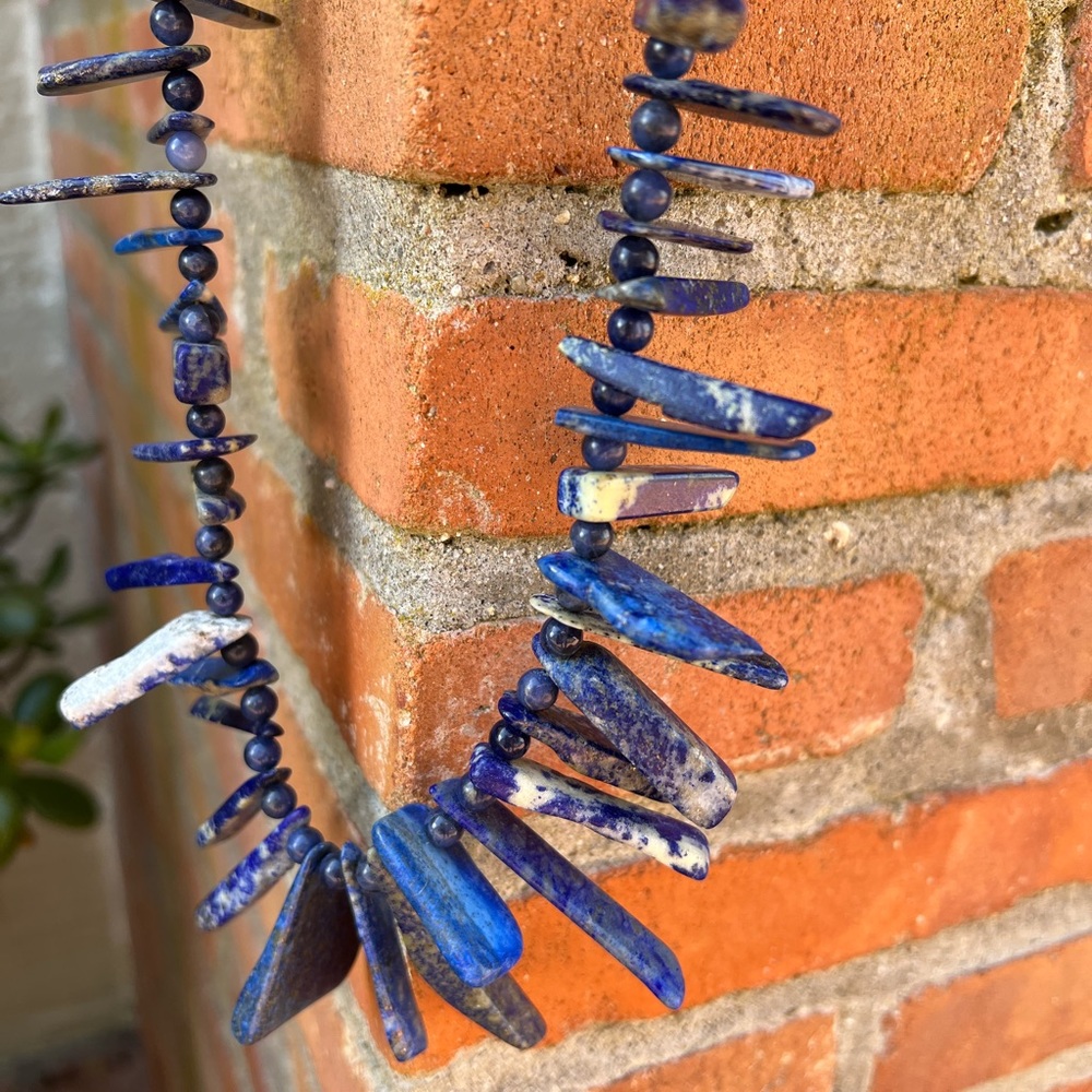 Vintage Lapis Stone Boho Statement Necklace - Picture 5 of 8